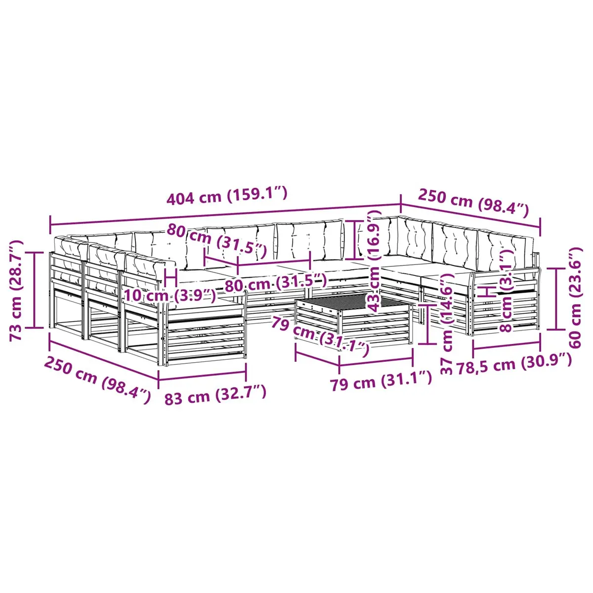 Outdoor Sofa Set 10 Piece Garden Furniture Modular Lounge Natural