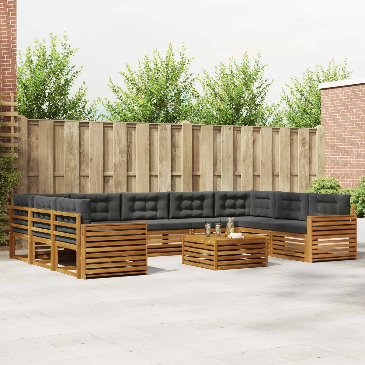Modular Outdoor Furniture Set 10 Pieces Flexible Acacia Wood Garden Sofa Natural Anthracite
