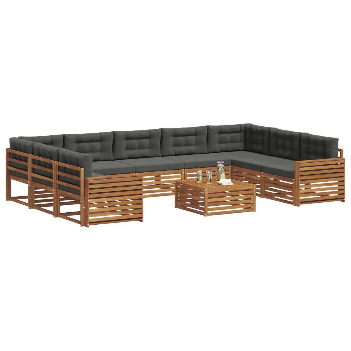 Modular Outdoor Furniture Set 10 Pieces Flexible Acacia Wood Garden Sofa Natural Anthracite
