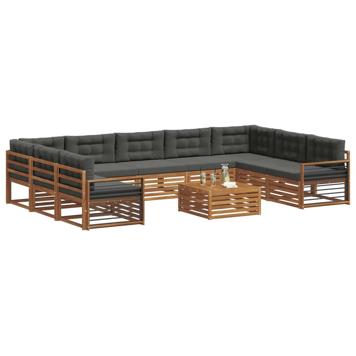 Outdoor Sofa Set for Garden 10 Pieces Natural Anthracite Acacia Wood