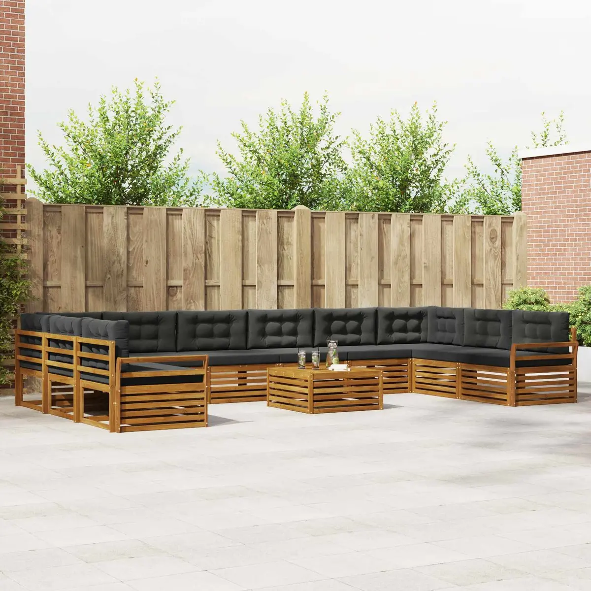 Outdoor Sofa Set Garden 11 Piece Modular Solid Acacia Wood Natural Anthracite