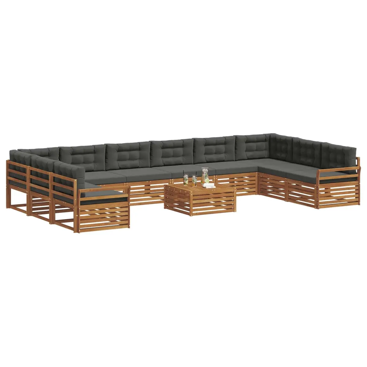 Outdoor Sofa Set Garden 11 Piece Modular Solid Acacia Wood Natural Anthracite