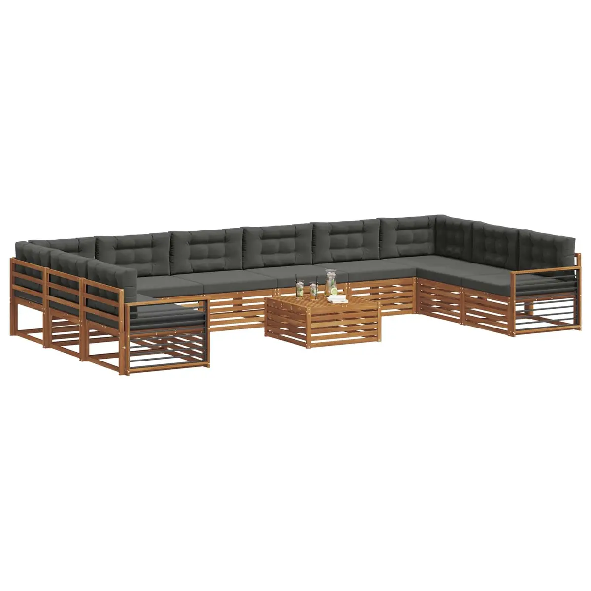 Outdoor Sofa Set Garden Furniture 11 Piece Natural Anthracite Solid Acacia Wood