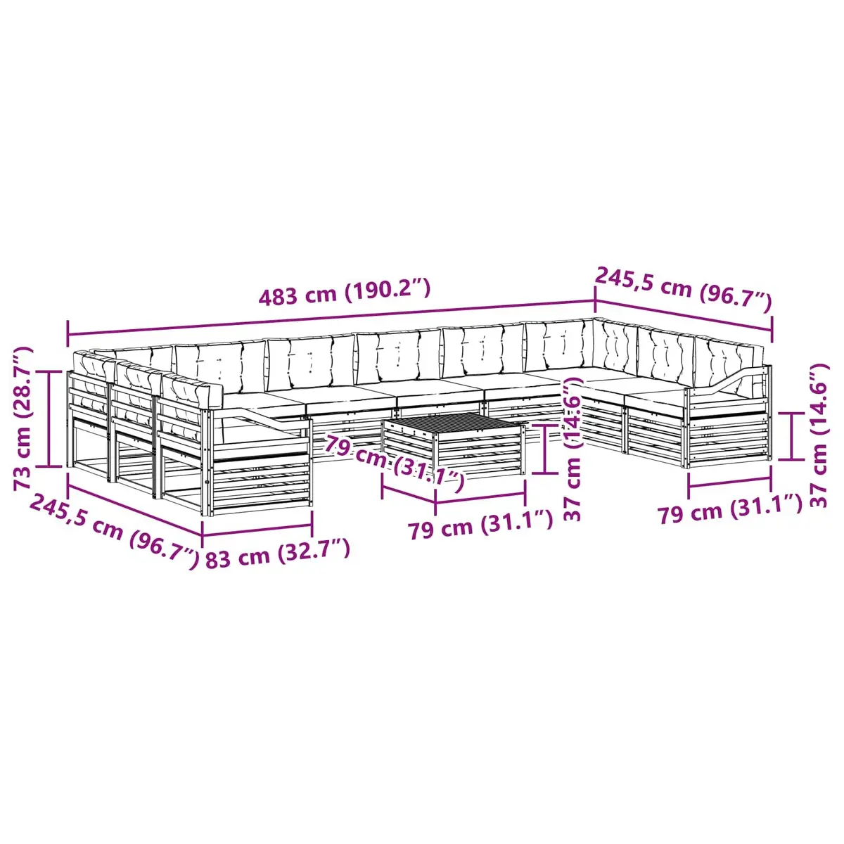 11-Piece Solid Acacia Wood Sofa Set