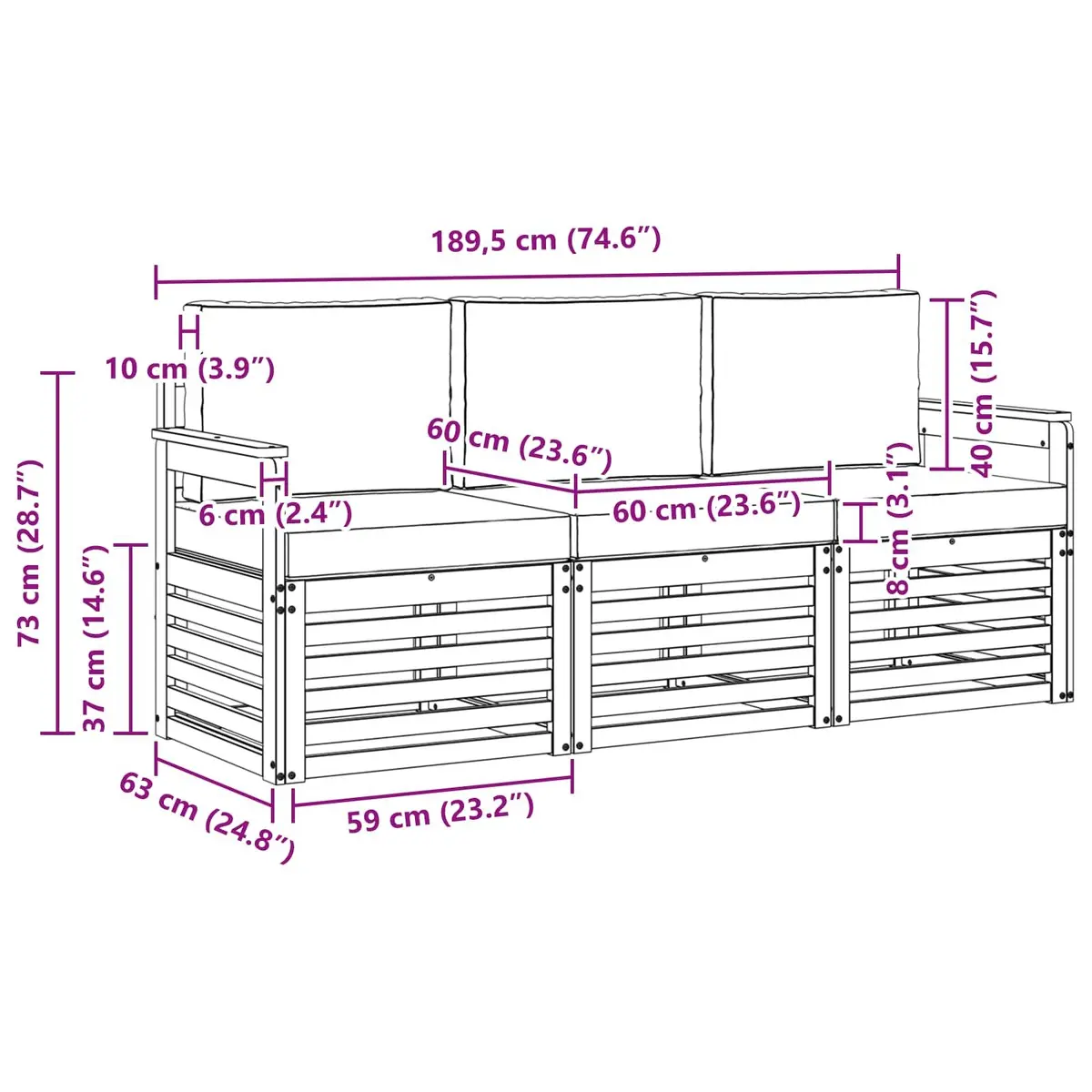 3-Piece Modular Outdoor Sectional Sofa Set