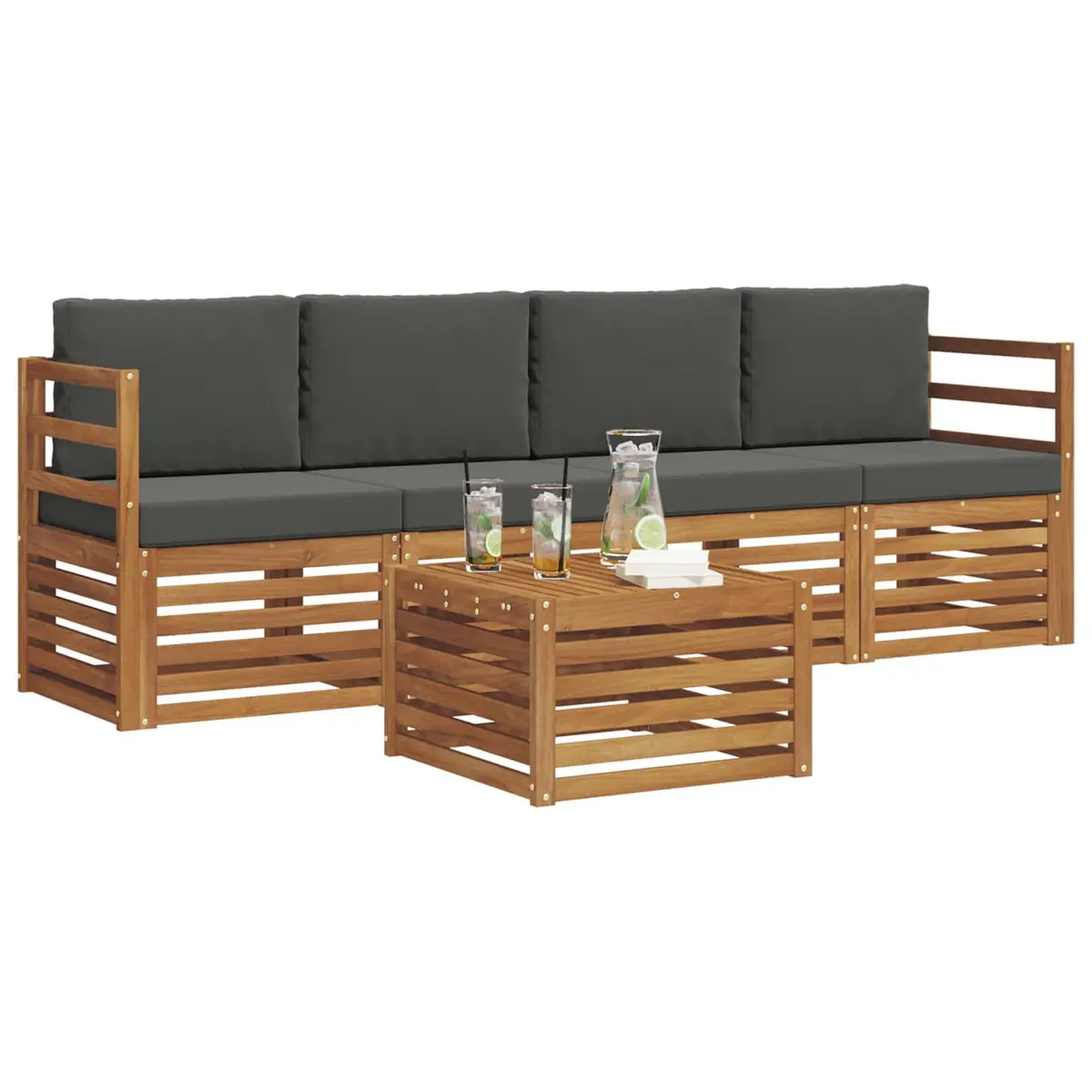 Outdoor Sofa Set Garden 5 Piece Natural Anthracite Wood
