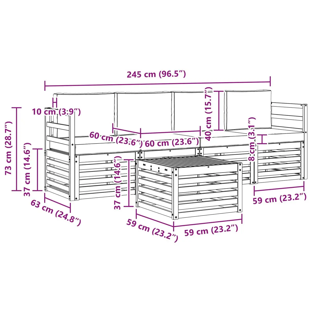 Outdoor Sofa Set Garden 5 Piece Natural Anthracite Wood