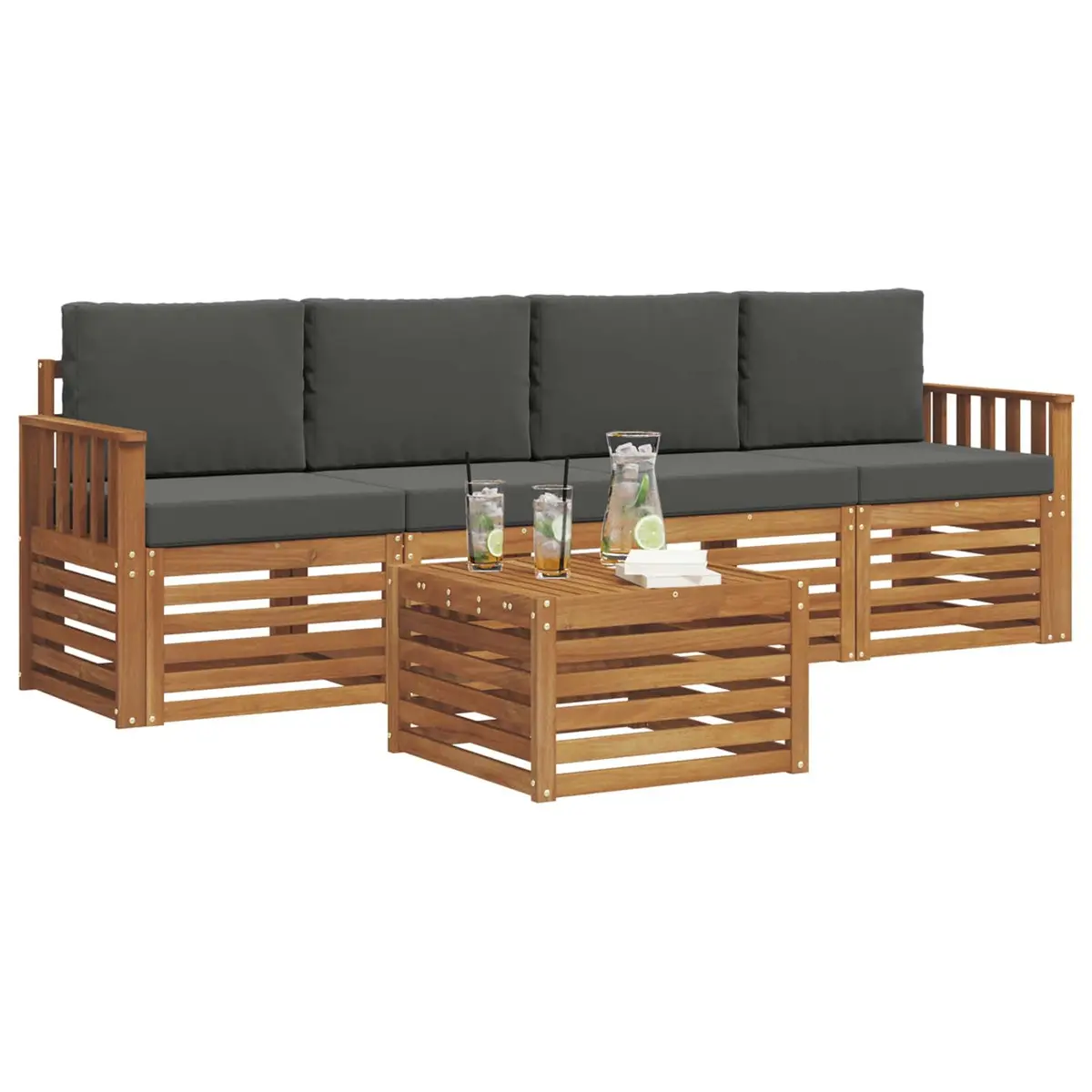 5-Piece Outdoor Sofa Set Garden Furniture Natural Anthracite Acacia Wood Patio