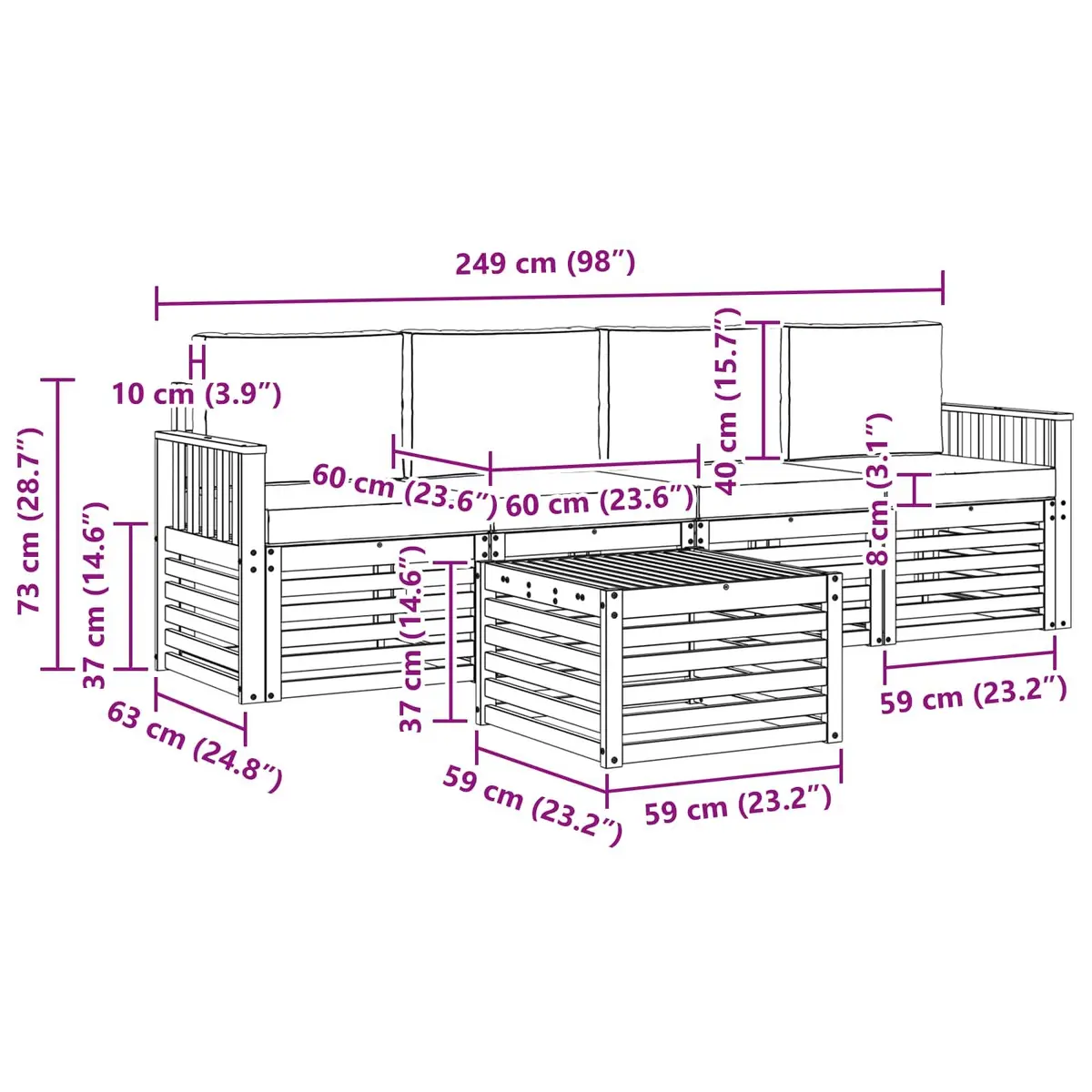 5-Piece Outdoor Sofa Set Garden Furniture Natural Anthracite Acacia Wood Patio
