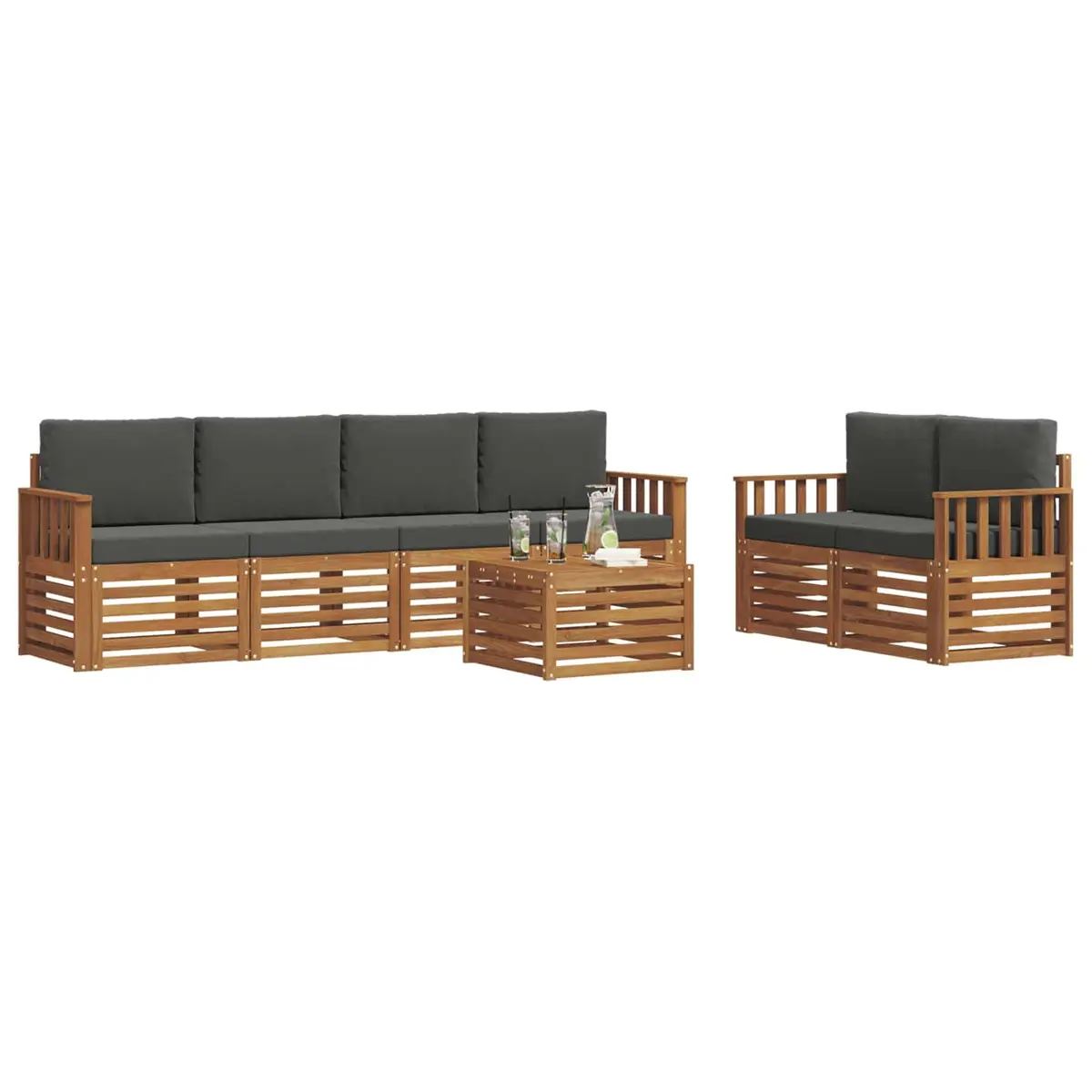Outdoor Sofa Set Garden Furniture 7 Piece Natural Anthracite Solid Acacia Wood