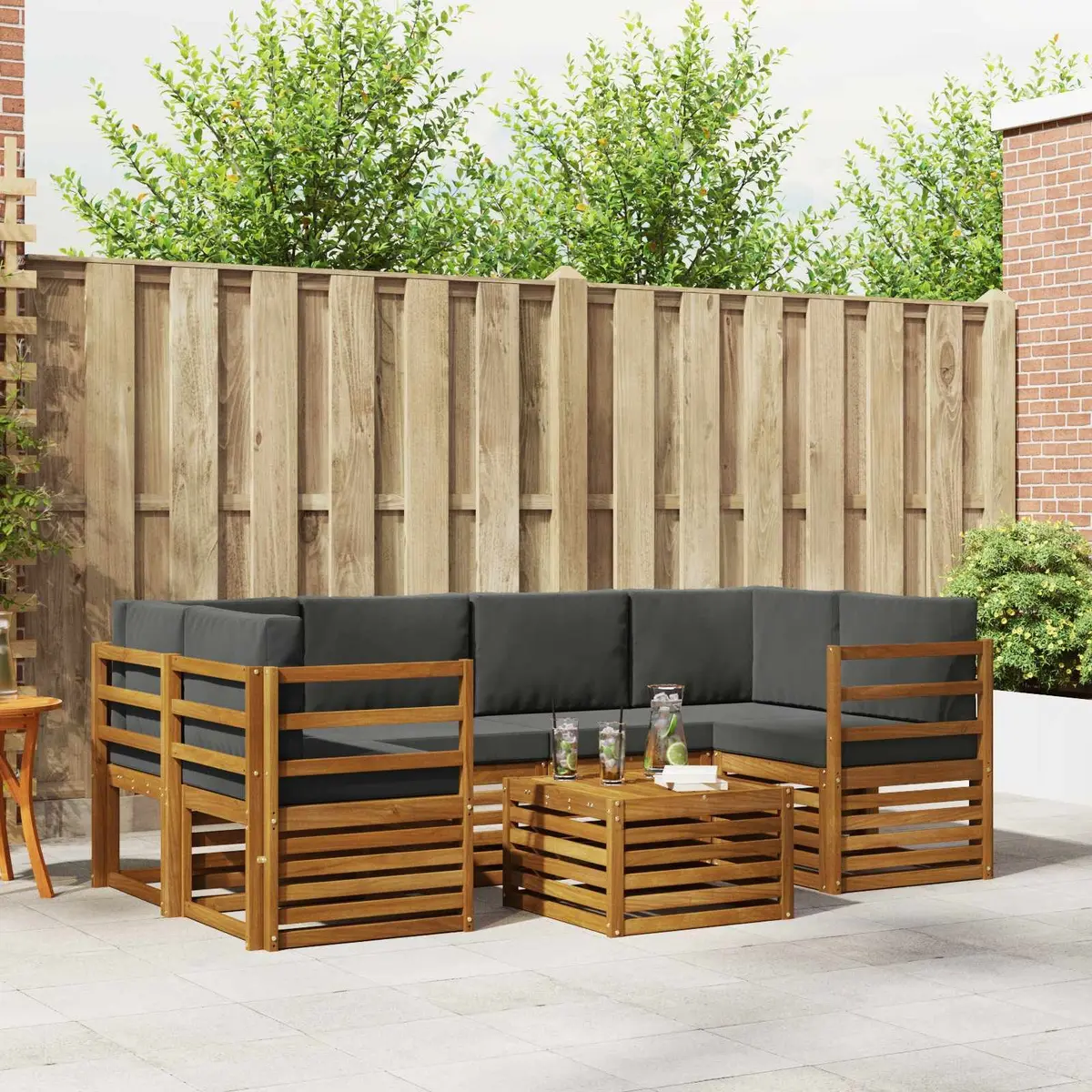 Outdoor Sofa Set Garden Furniture 7 Pieces Solid Acacia Wood Natural Anthracite