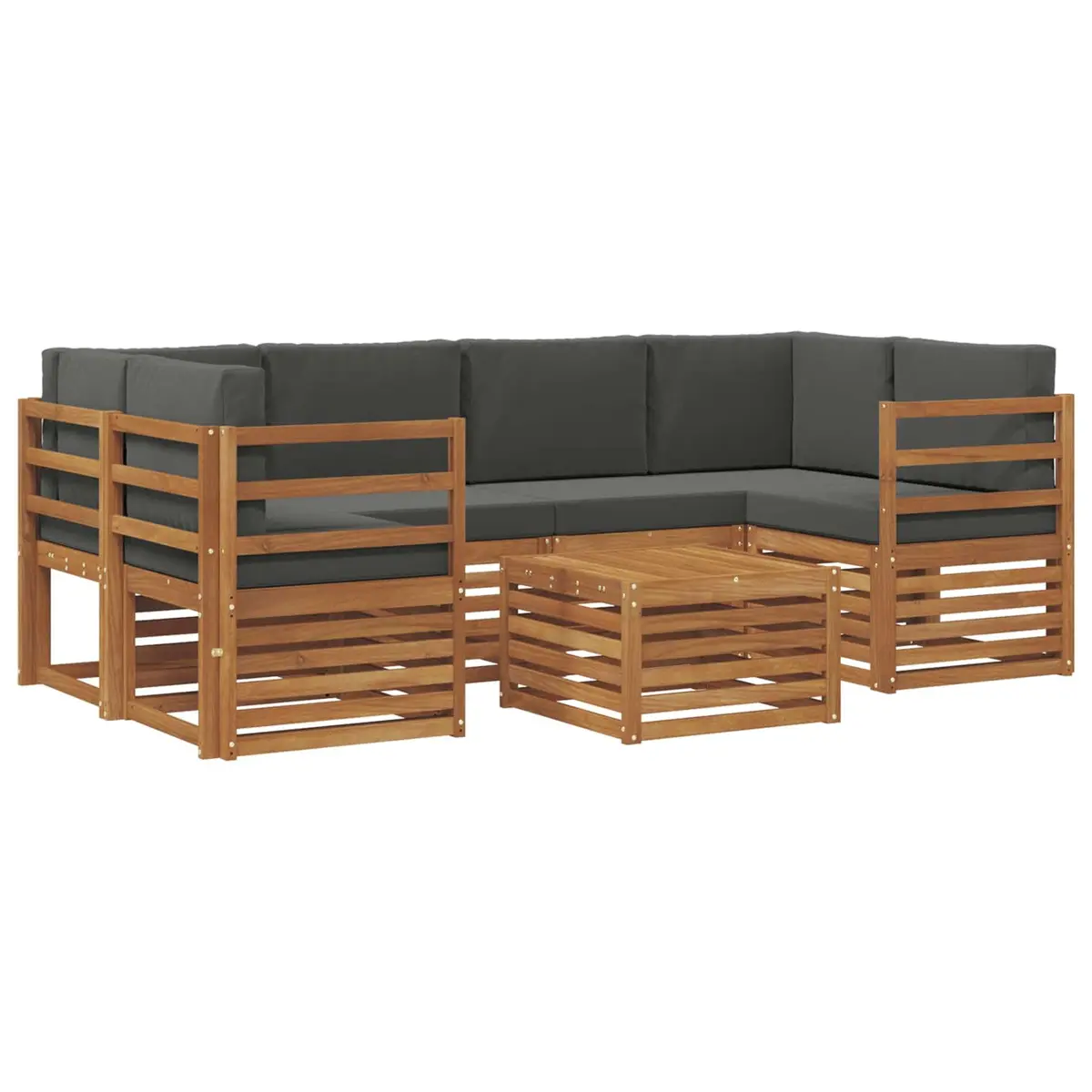 Outdoor Sofa Set Garden Furniture 7 Pieces Solid Acacia Wood Natural Anthracite