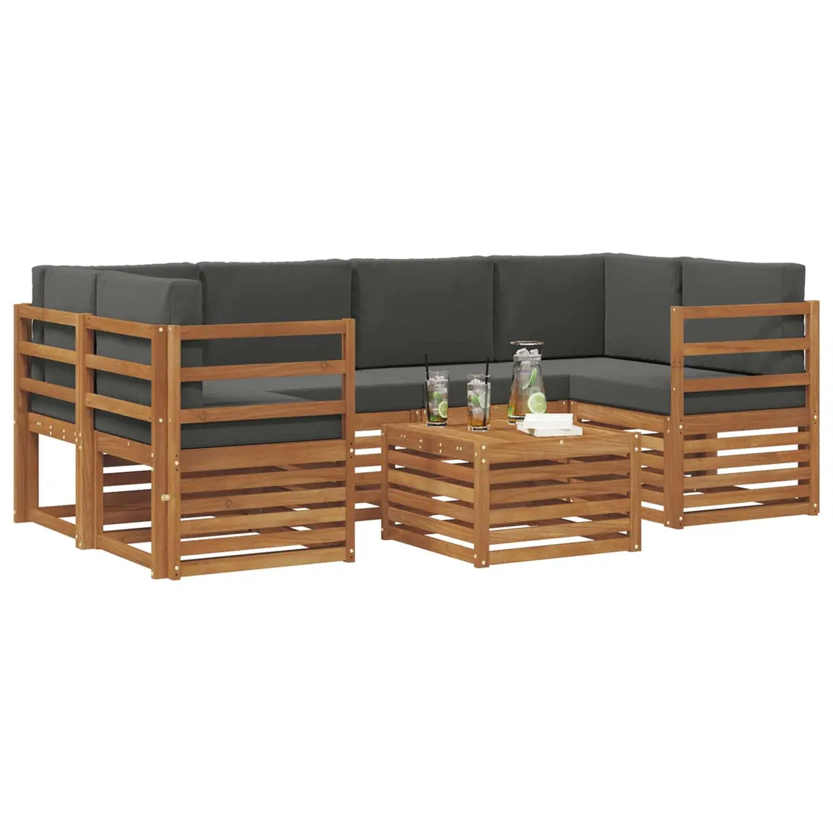 Outdoor Sofa Set Garden Furniture 7 Pieces Solid Acacia Wood Natural Anthracite