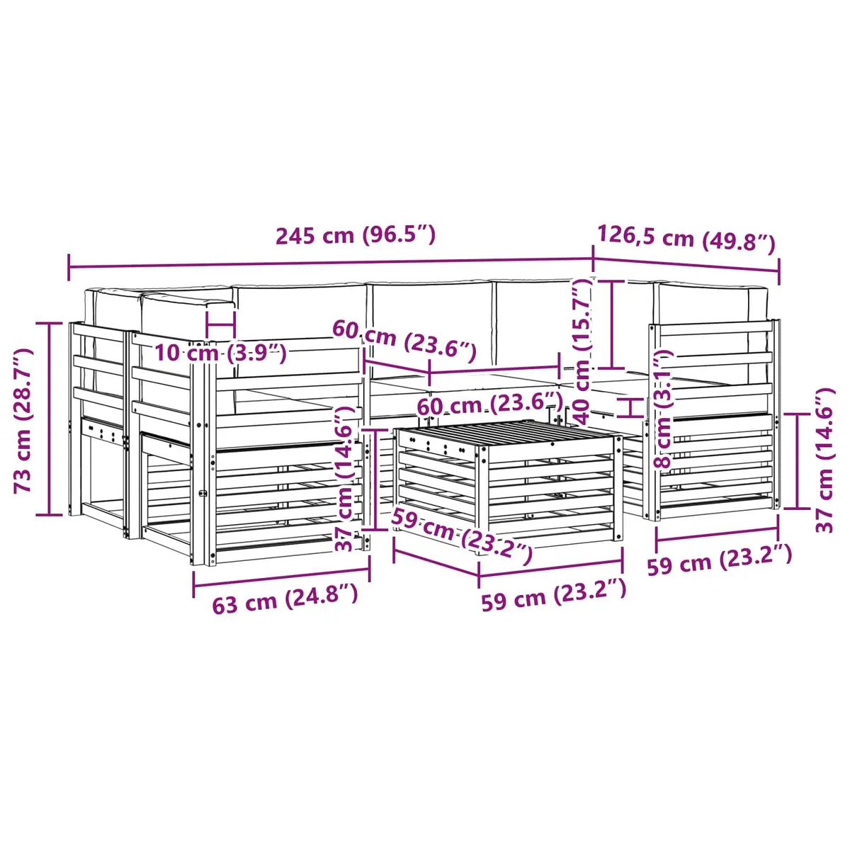 Outdoor Sofa Set Garden Furniture 7 Pieces Solid Acacia Wood Natural Anthracite
