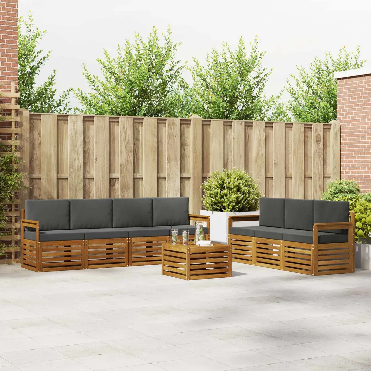 Outdoor Sofa Set 8 Pieces Garden Furniture Modular Natural Anthracite Wood
