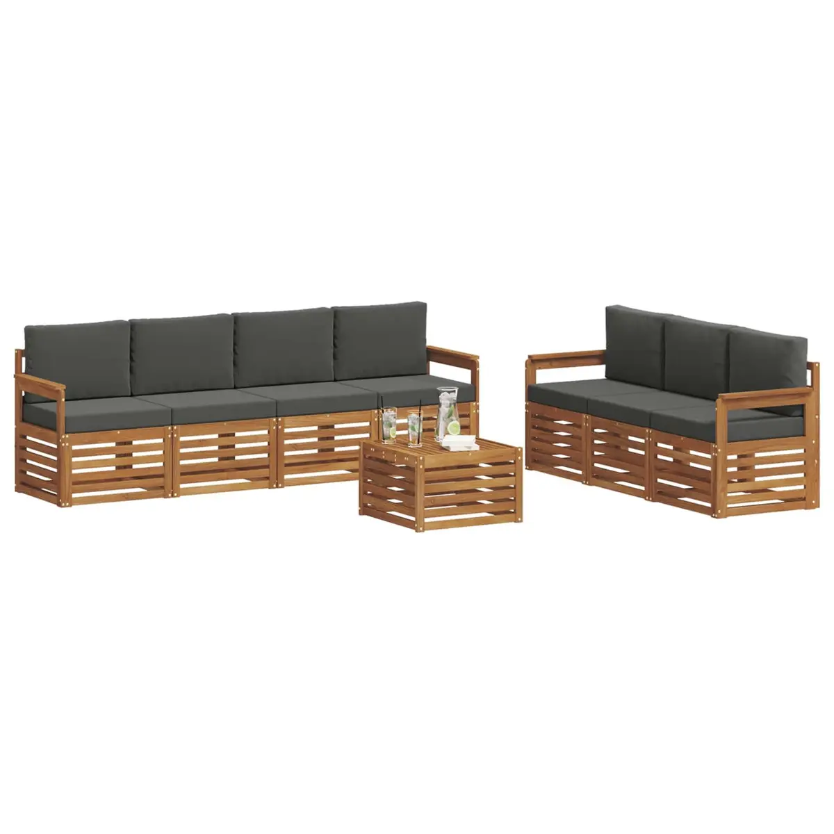 Outdoor Sofa Set 8 Pieces Garden Furniture Modular Natural Anthracite Wood