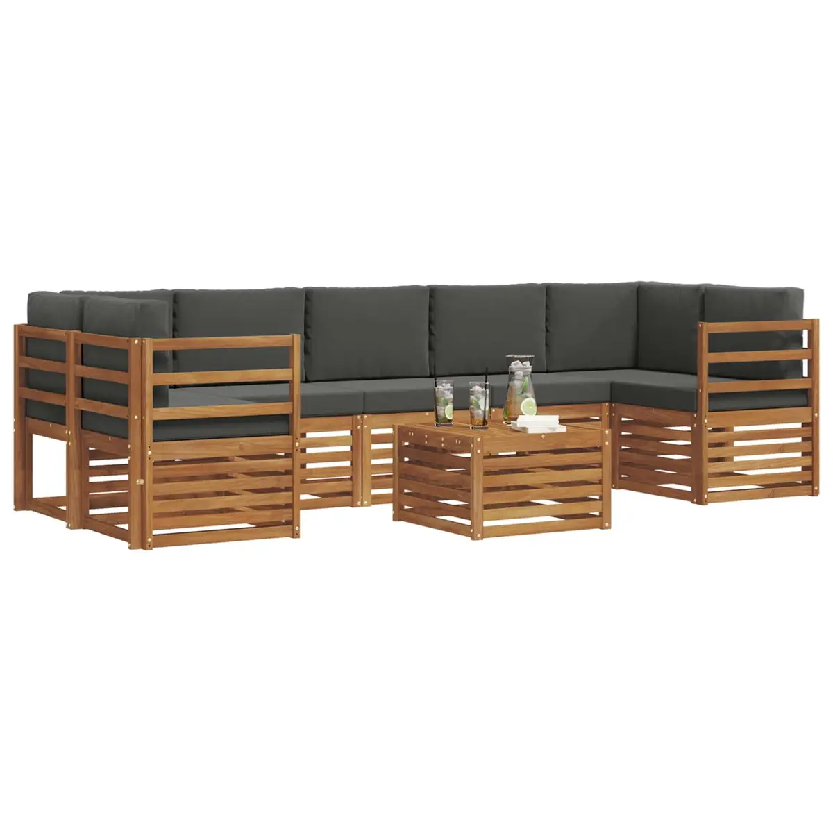 Outdoor Sofa Set Garden 8 Piece Natural Anthracite Wood Lounge Patio