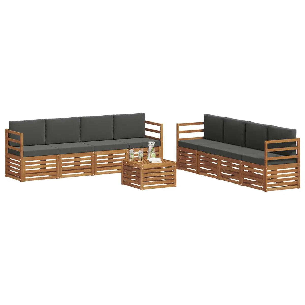 Outdoor Sofa Set 9 Piece Garden Patio Seating Brown Acacia Wood