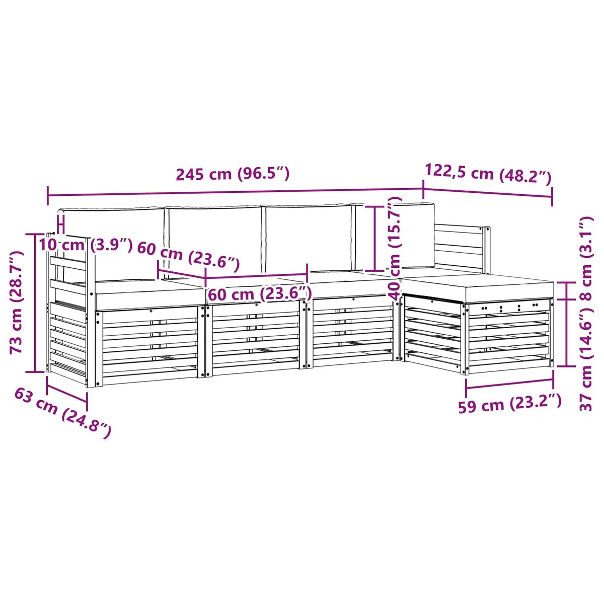 5-Piece Acacia Wood Outdoor Sofa Set