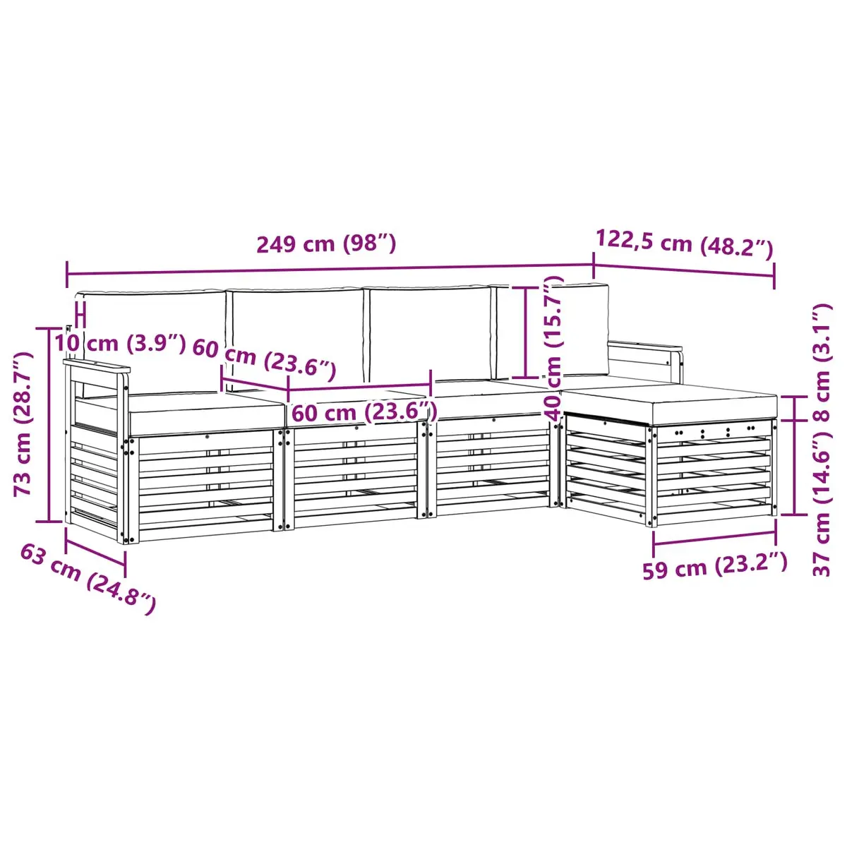 Outdoor Sofa Set Modular Sectional Furniture for Patio Garden 5 Pieces