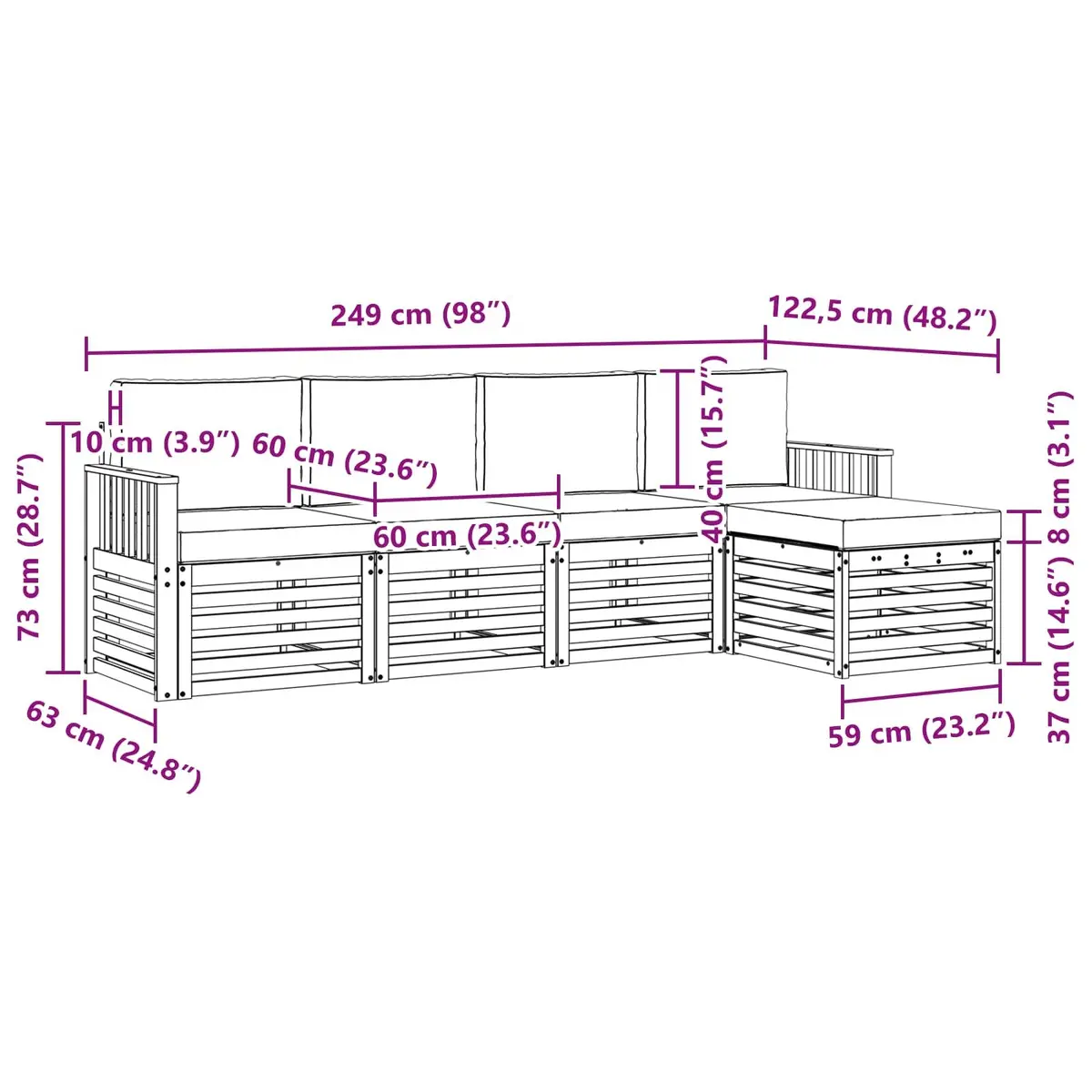 Outdoor Sofa Set Modular Patio Furniture 5 Piece Natural Anthracite