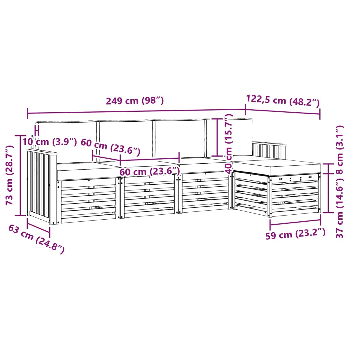 Outdoor Sofa Set Modular Sectional Patio Furniture Natural Anthracite 5 Piece