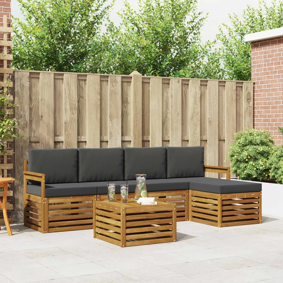 Outdoor Sofa Set Garden Furniture 6 Piece Modular Lounge with Cushions Natural