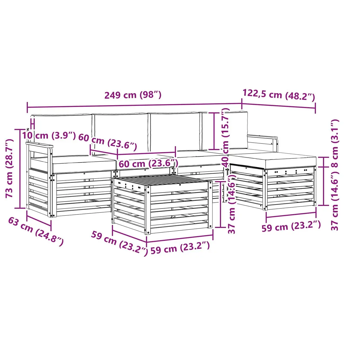 Outdoor Sofa Set Garden Furniture 6 Piece Modular Lounge with Cushions Natural
