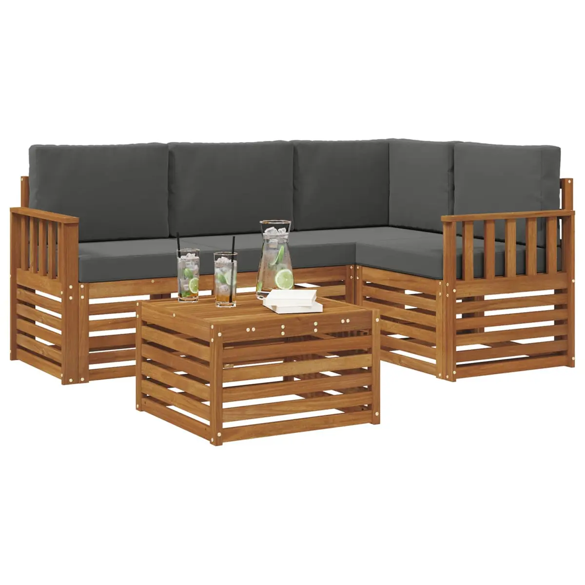 Outdoor Sectional Sofa Set 5 Pieces Modular Garden Patio Furniture Natural