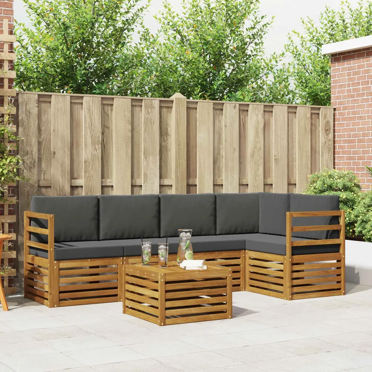 Sectional Sofa Set Outdoor Garden Furniture 6 Piece Natural