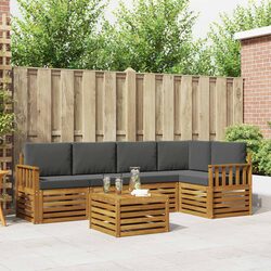 6 Piece Modular Sectional Sofa Set with Acacia Frame