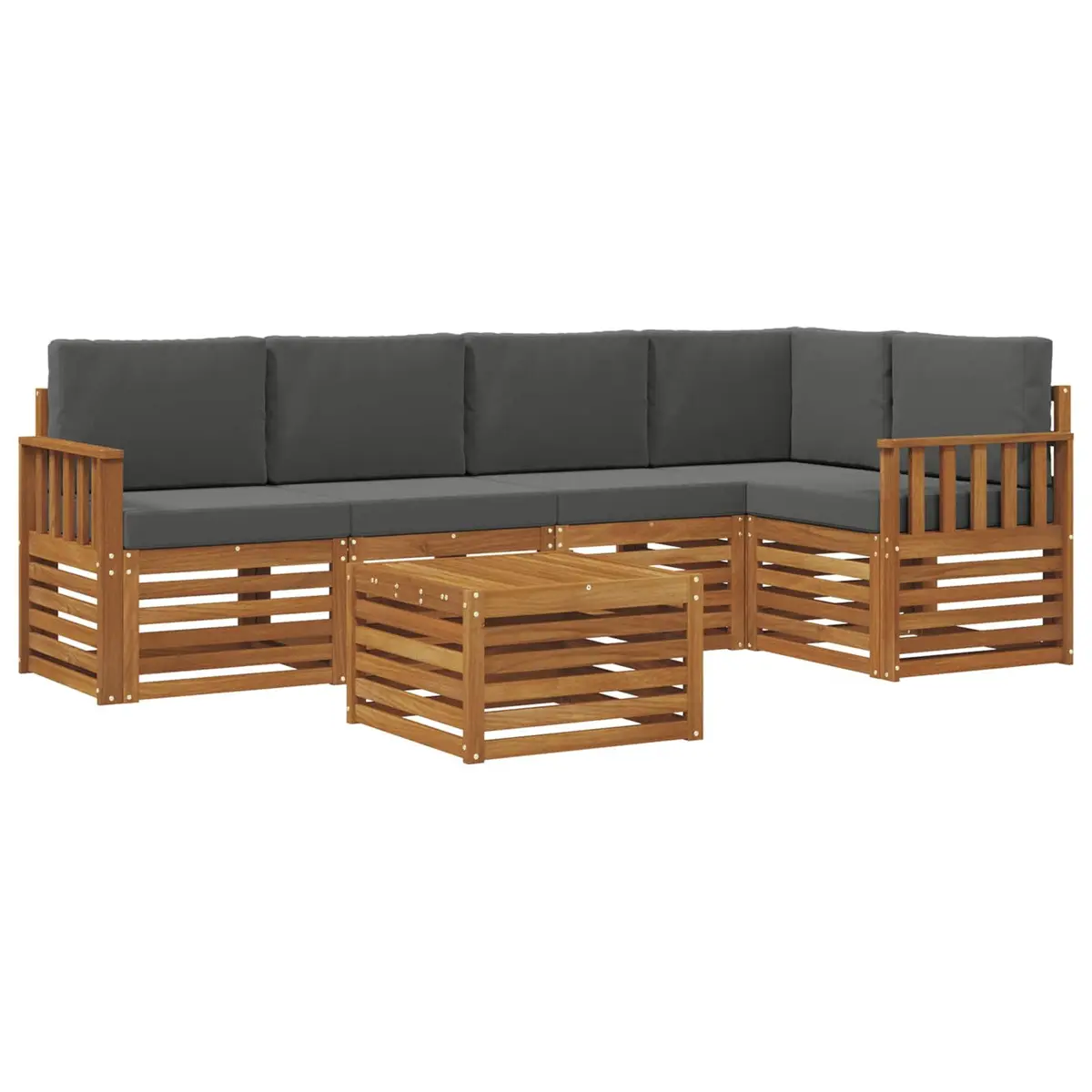 6 Piece Modular Sectional Sofa Set with Acacia Frame
