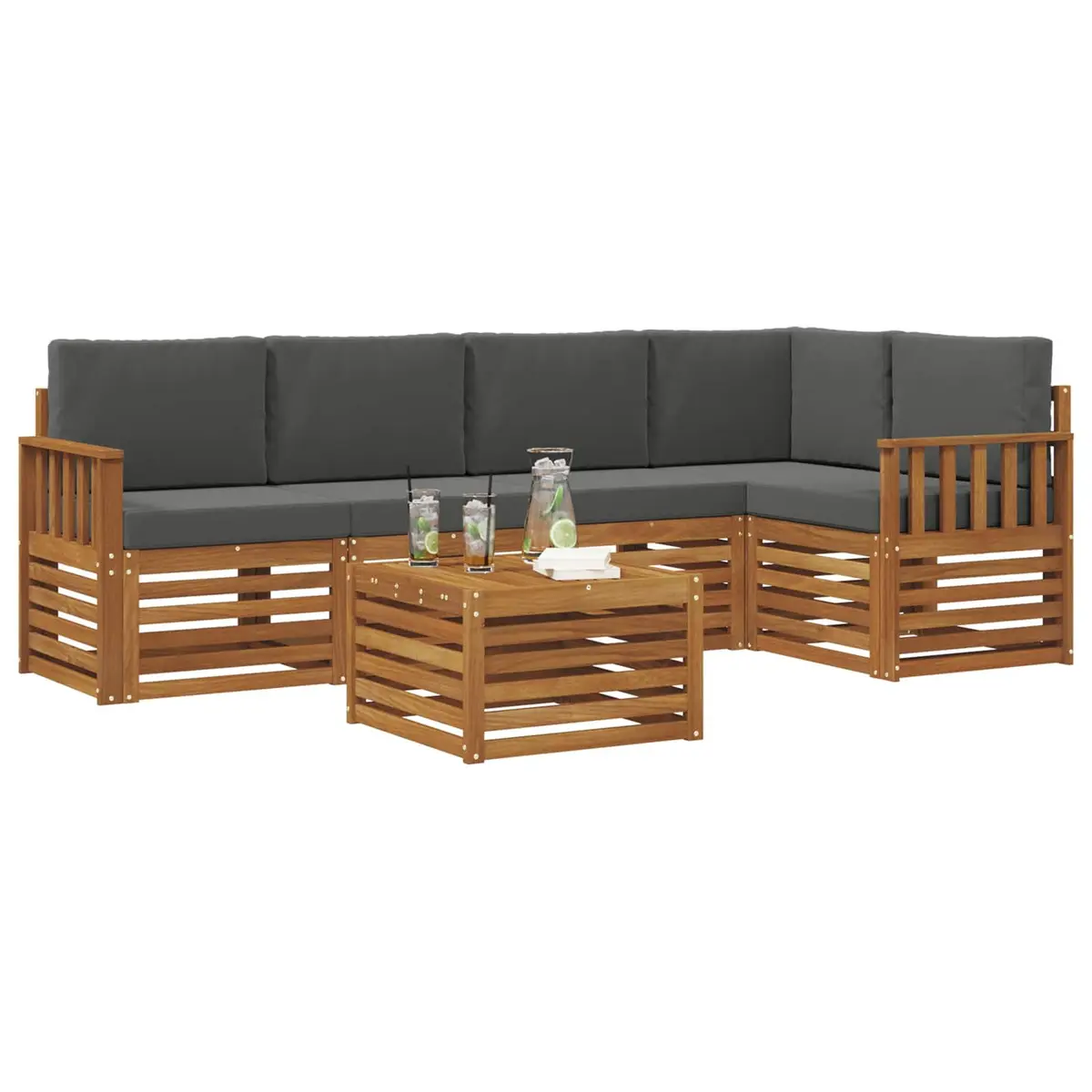 6 Piece Modular Sectional Sofa Set with Acacia Frame