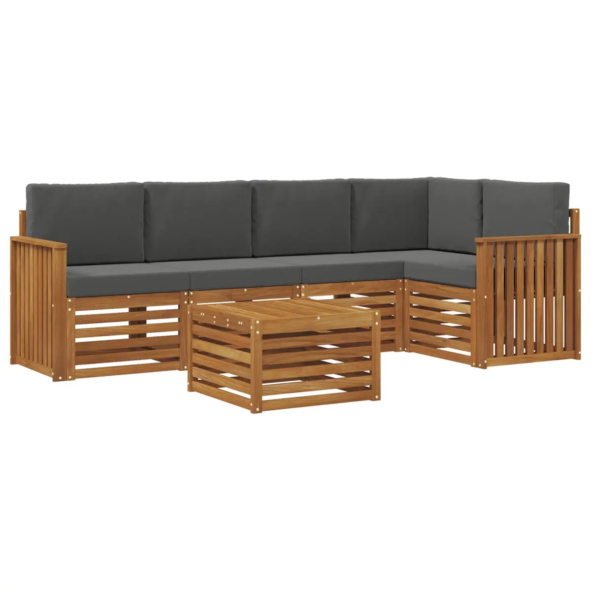 Modular Sectional Sofa Set for Outdoor Garden 6 Pieces Natural Acacia Wood with Anthracite Cushions