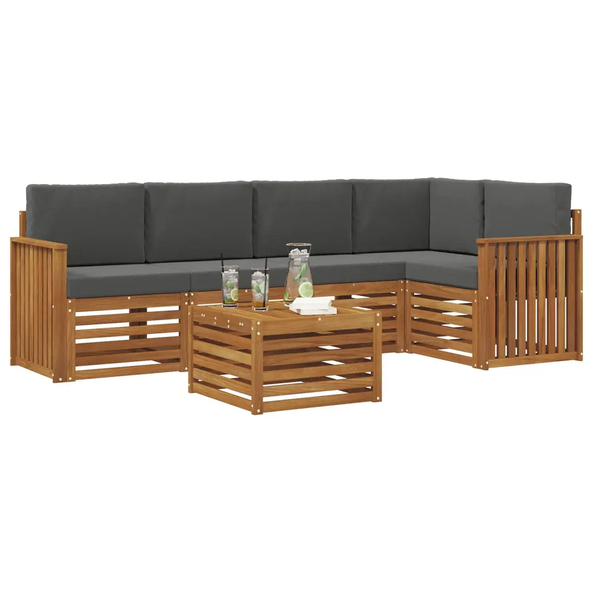 Modular Sectional Sofa Set for Outdoor Garden 6 Pieces Natural Acacia Wood with Anthracite Cushions