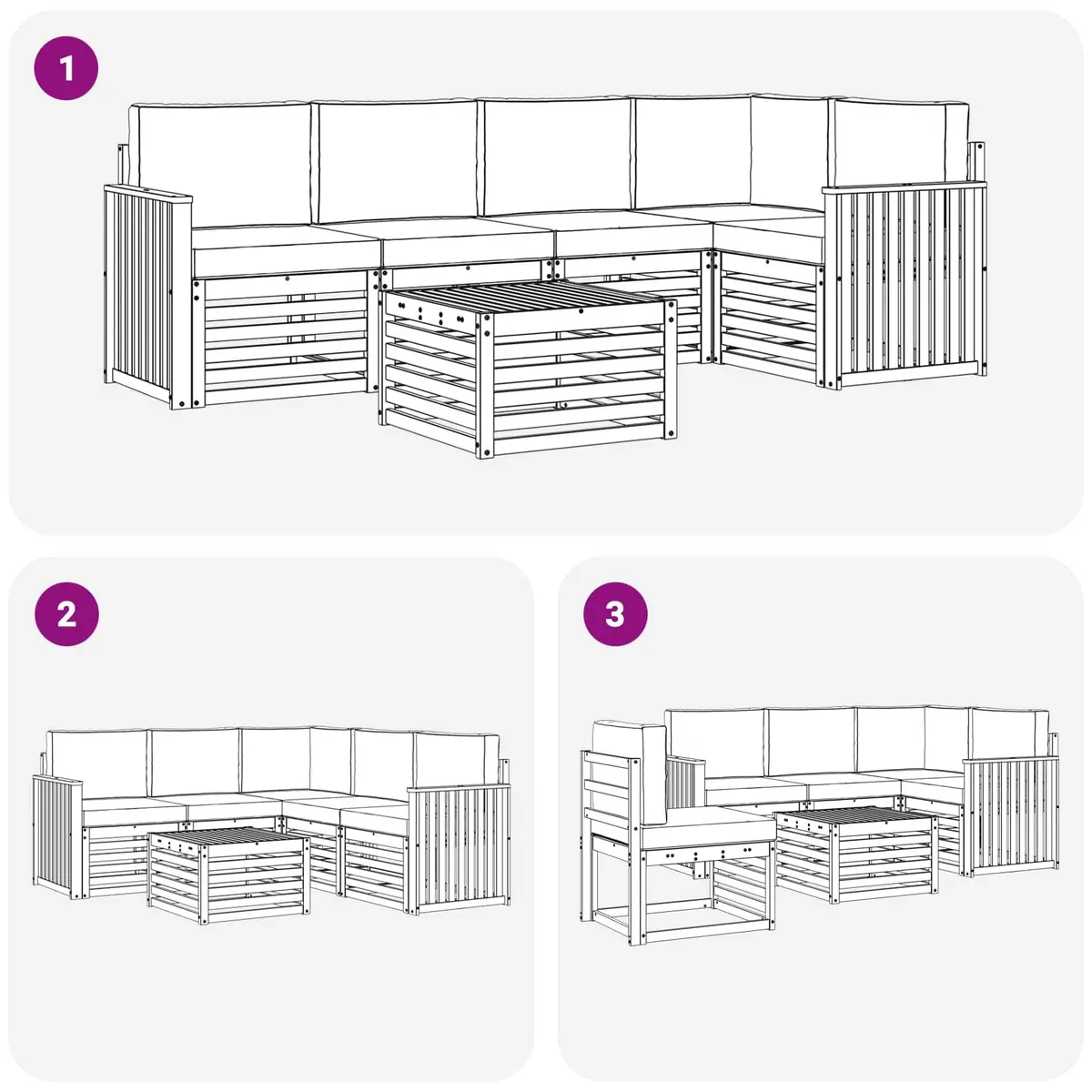 Modular Sectional Sofa Set for Outdoor Garden 6 Pieces Natural Acacia Wood with Anthracite Cushions