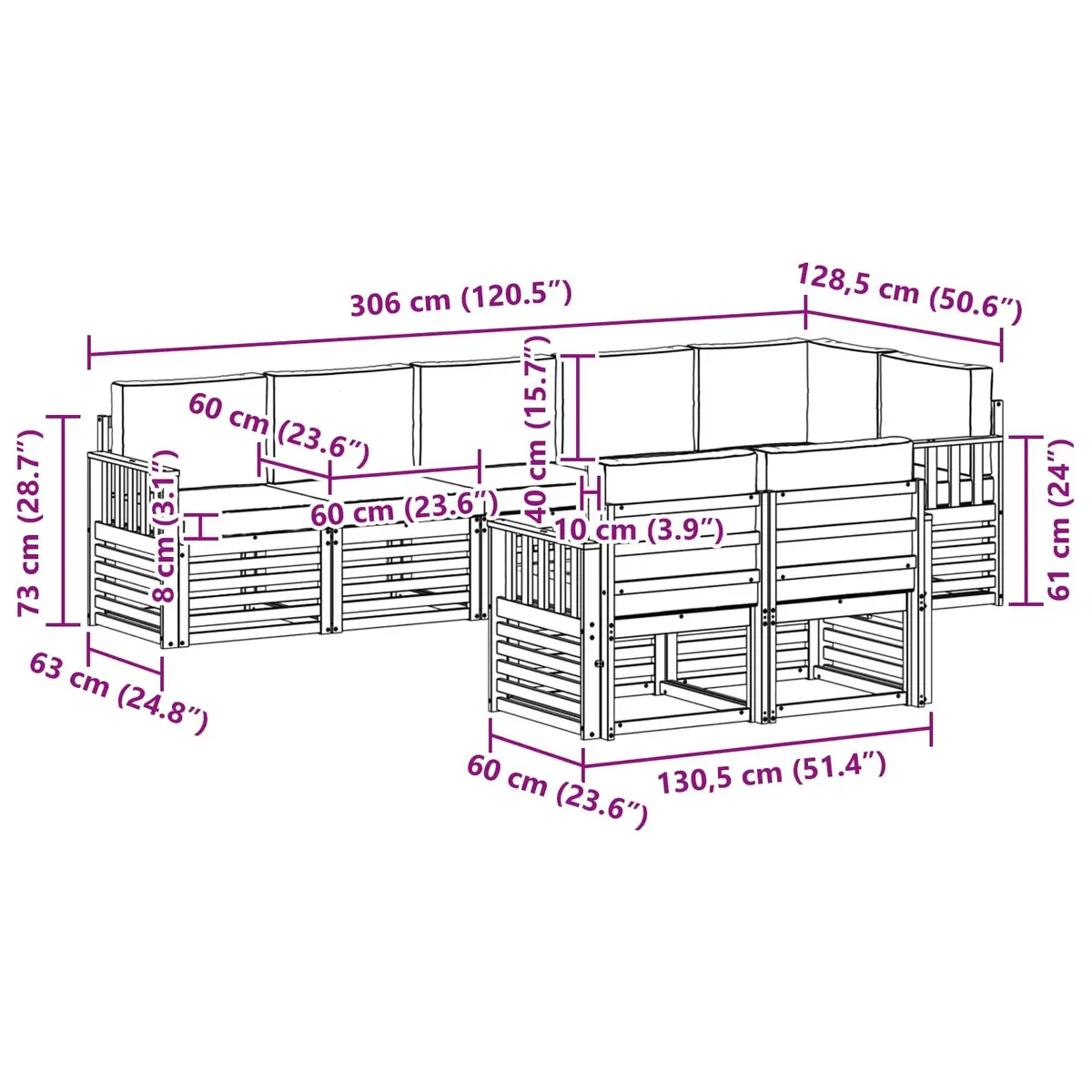 Outdoor Sofa Set 8 Pieces Natural Anthracite Wood Garden Furniture Modular