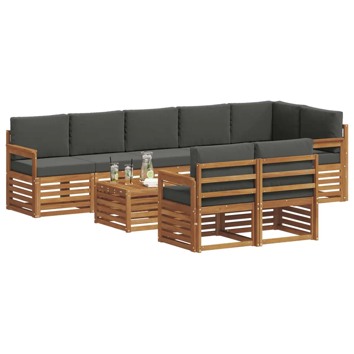Outdoor Sectional Sofa Set 9 Pieces Modular Garden Furniture Natural Anthracite
