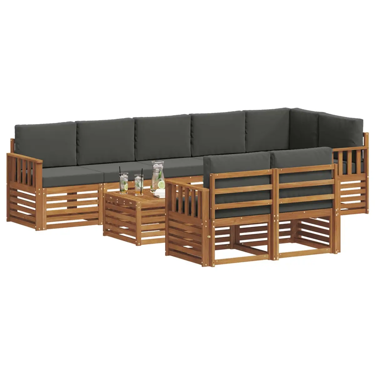 ModularOutdoorSofaSetforGardenandPatio9PieceNaturalAcaciaWoodFurniture