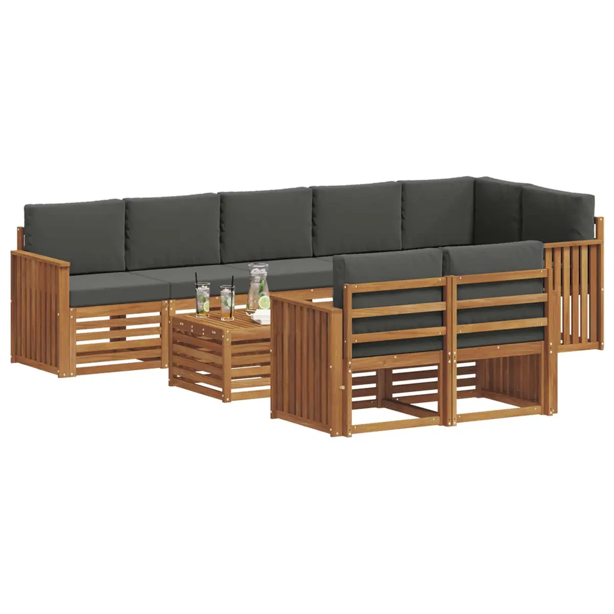 Modular Outdoor Sectional Sofa Set 9 Piece Garden Furniture Solid Acacia Wood