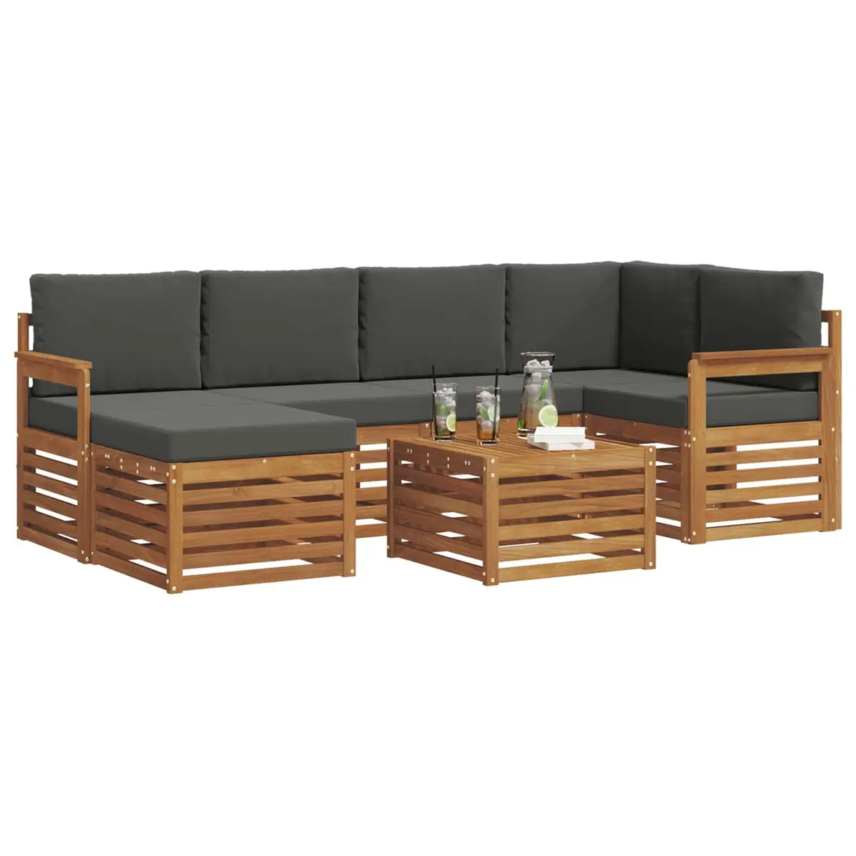 Sectional Sofa Set 7 Pieces Outdoor Garden Furniture Natural Anthracite Modular