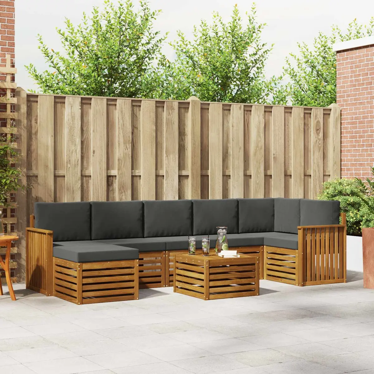 Outdoor Sofa Set 8 Pieces Garden Furniture Solid Wood Modular Patio Seating
