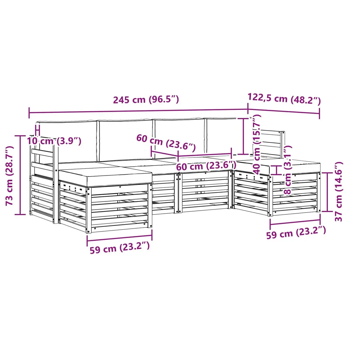 Outdoor Sofa Sets 6 Piece Solid Acacia Wood Garden Patio Furniture Natural Brown