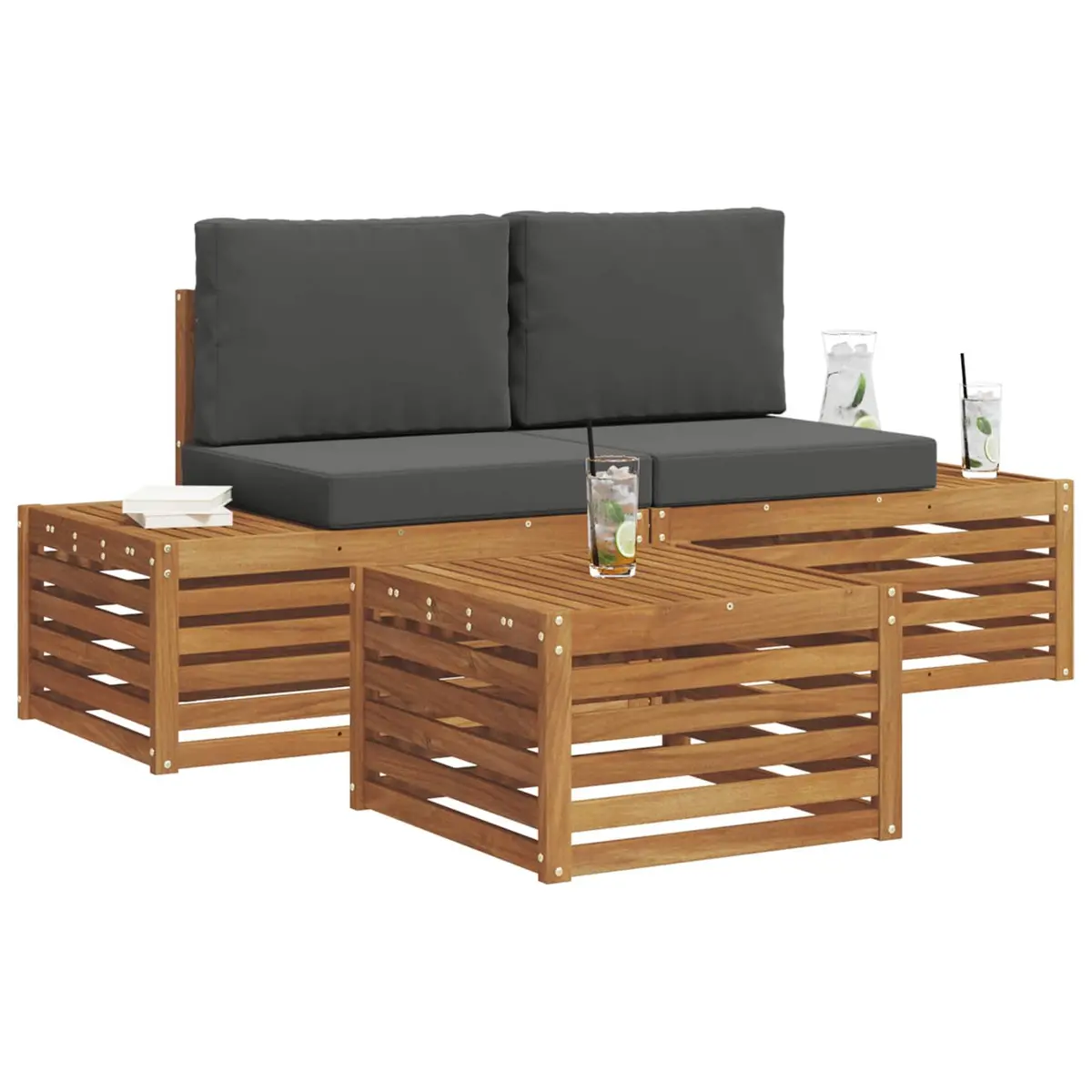 Outdoor Sectional Sofa Set Garden Patio Furniture Natural Wood 59 x 59 x 37 cm