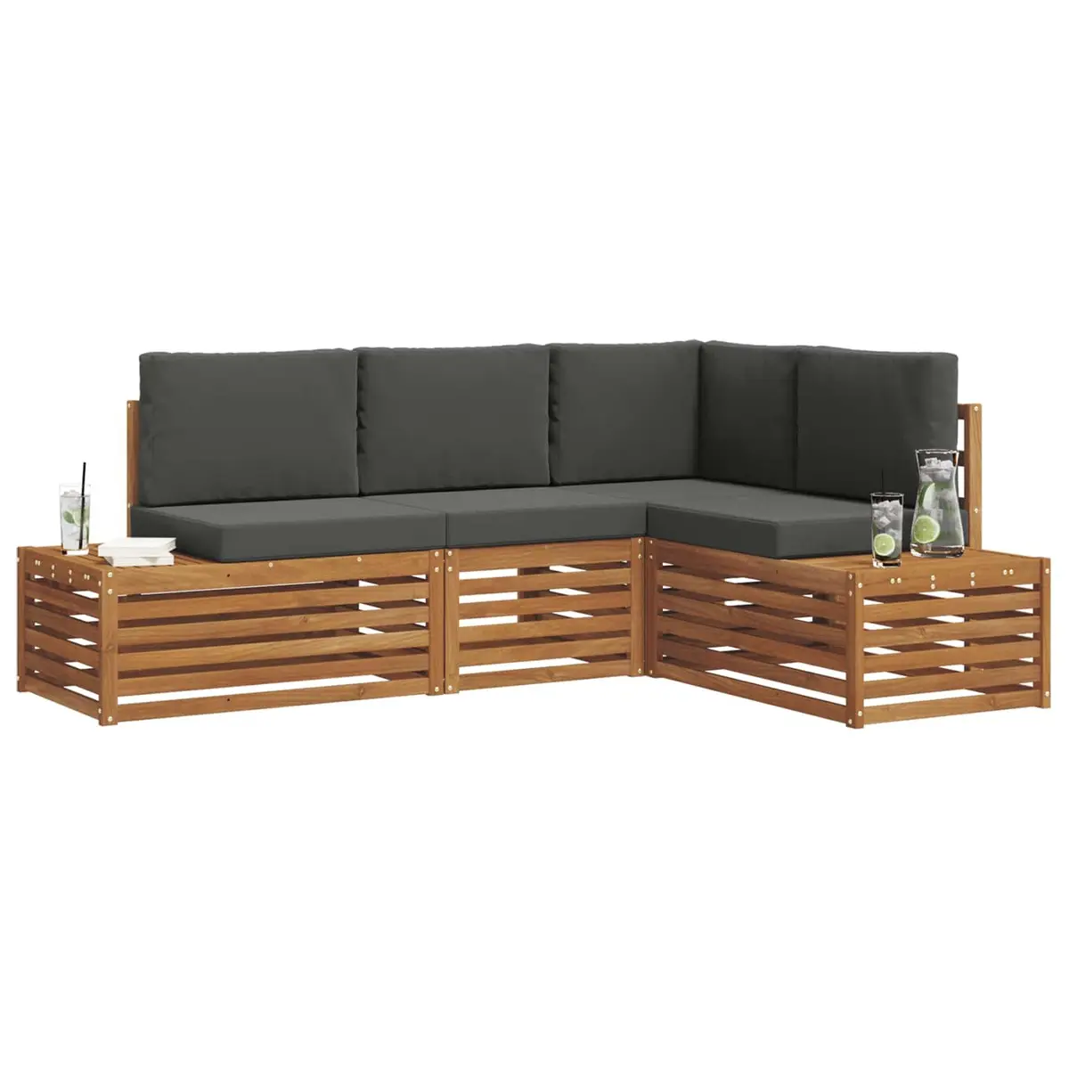 Outdoor Sectional Sofa Set 4 Piece Garden Furniture Patio Seating with Cushions