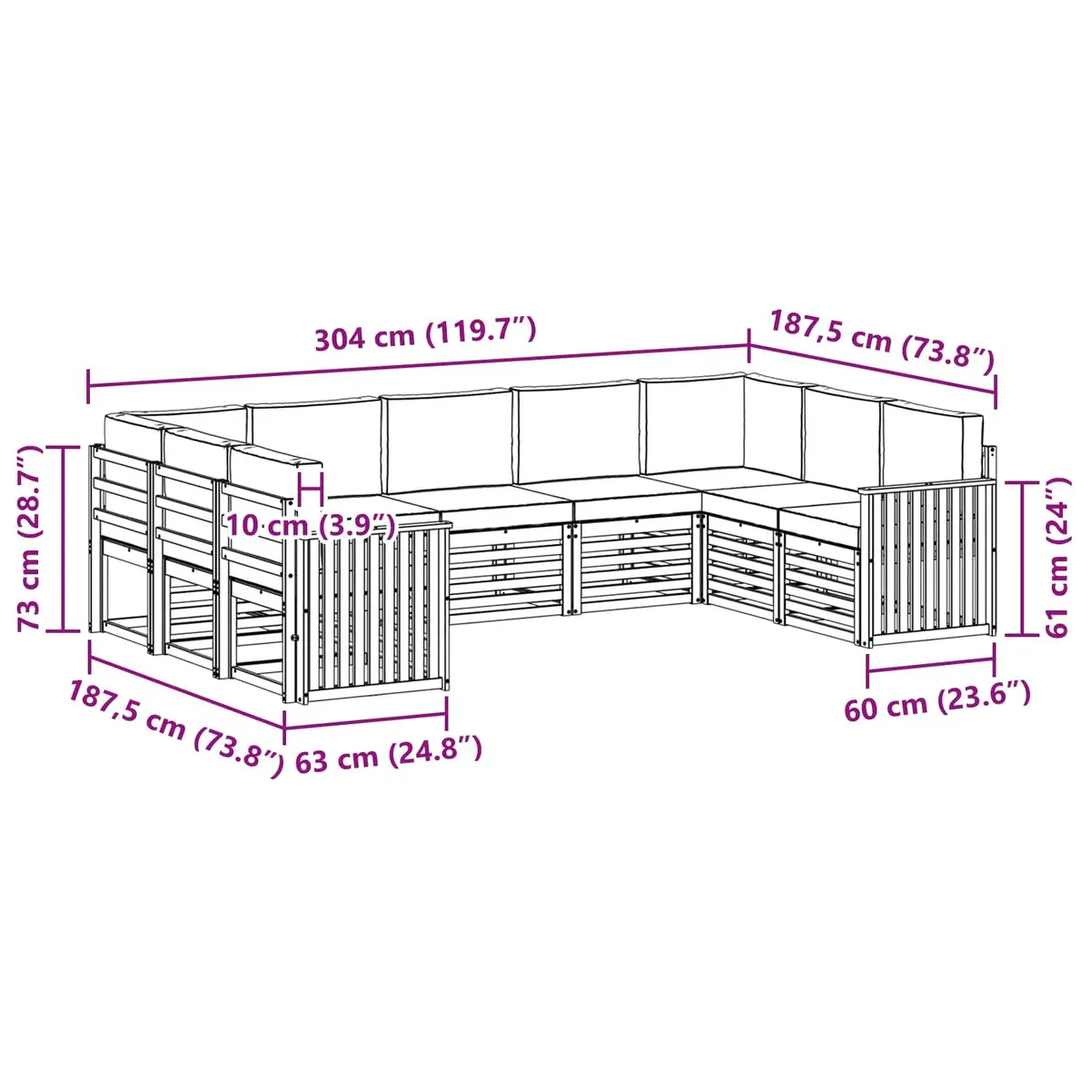 Modular Outdoor Sofa Set 9 Piece Acacia Wood Natural for Garden and Patio
