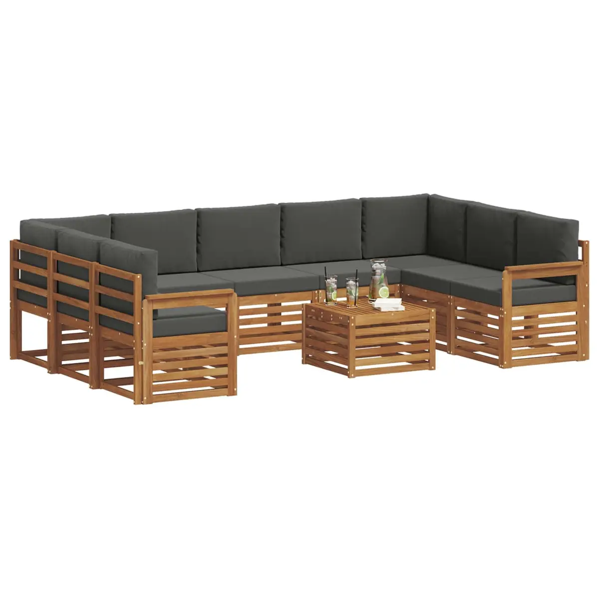 Outdoor Sofa Sets Garden Terrace Backyard 10 Piece Solid Acacia Wood Brown Anthracite