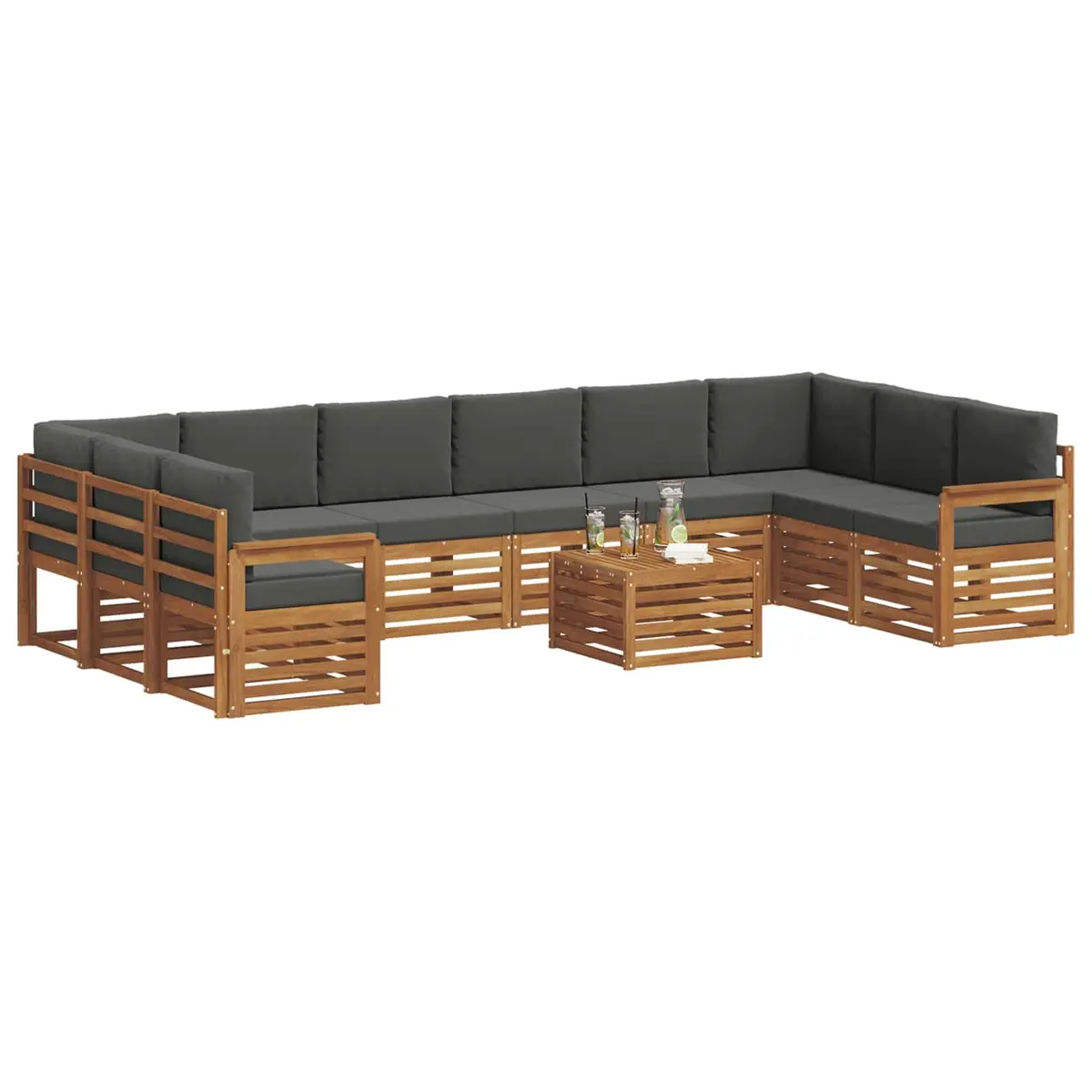 Outdoor Sofa Set Modular Garden Furniture 11 Pieces Acacia Wood Cushion