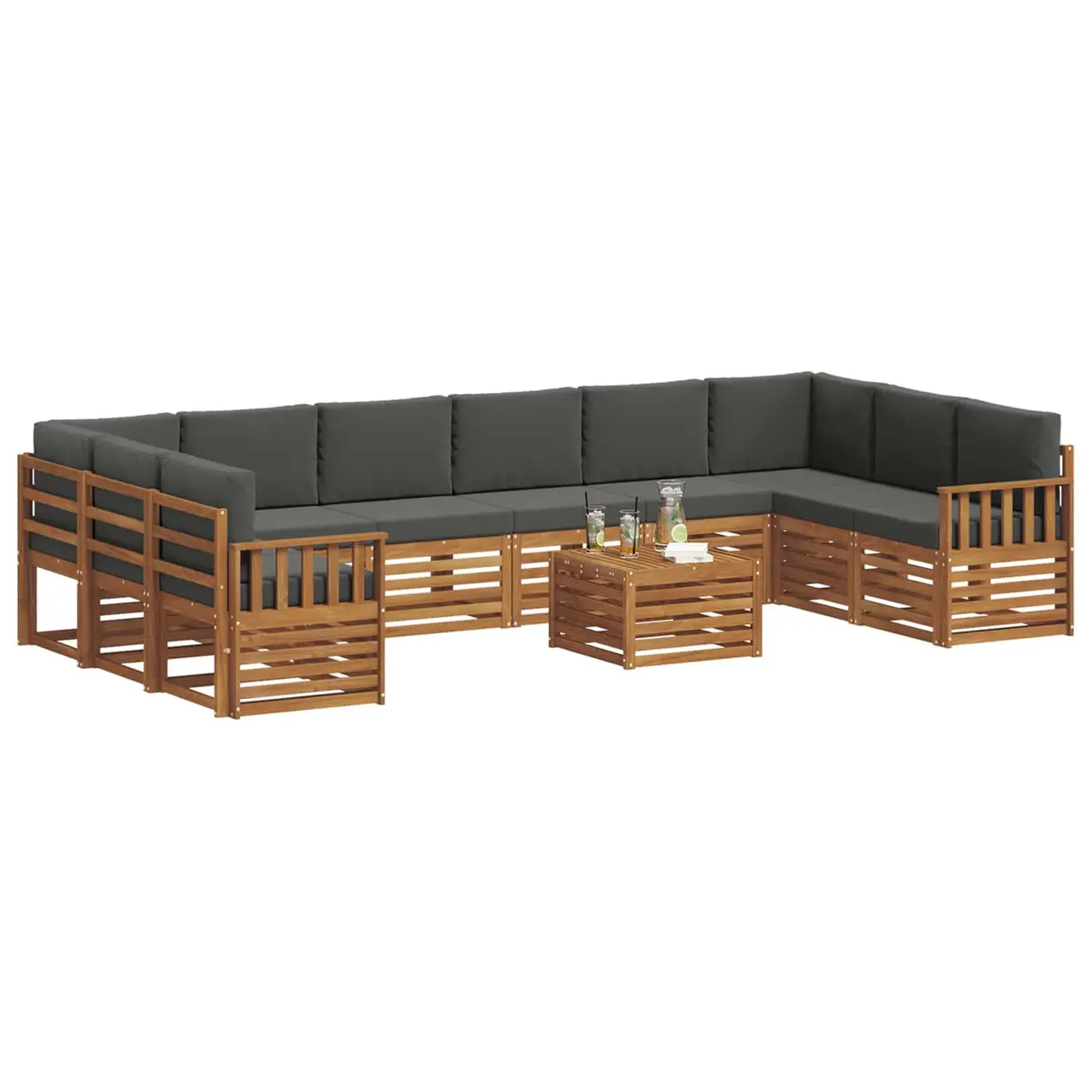 Outdoor Sofa Set 11 Piece Modular Garden Furniture Acacia Wood with Cushions