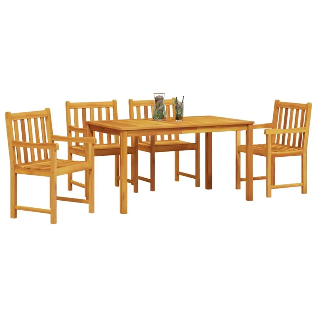 Garden Dining Set 5 Pieces Brown Solid Wood Outdoor Furniture Patio Table Chairs